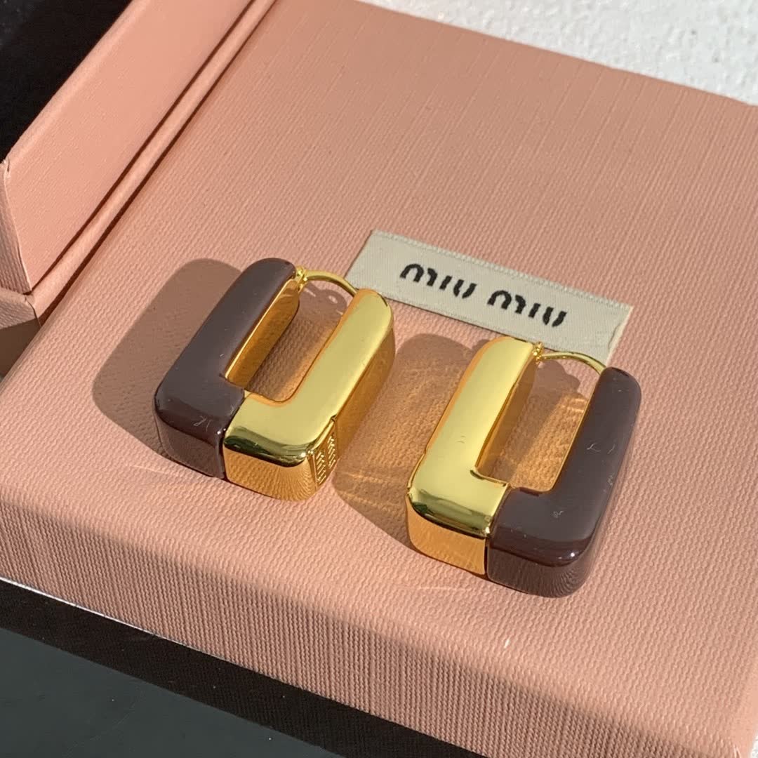 Miu Miu Elegant Brown Geometric Earrings